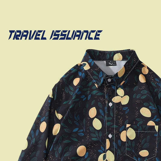 【TRAVEL ISSUANCEシリーズ】★長袖シャツ★ 花柄シャツ トップス プリント 黒 青 黄 葉 M L XL 2XL 男女兼用 メンズ