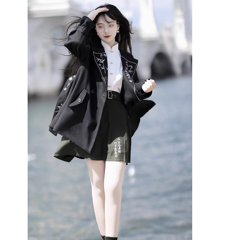 [Dust smoke cloud dream---Bamboo series] ★China style coat★ Lasha embroidery Chinese clothes, everyday wear, cute, easy to match, black, black