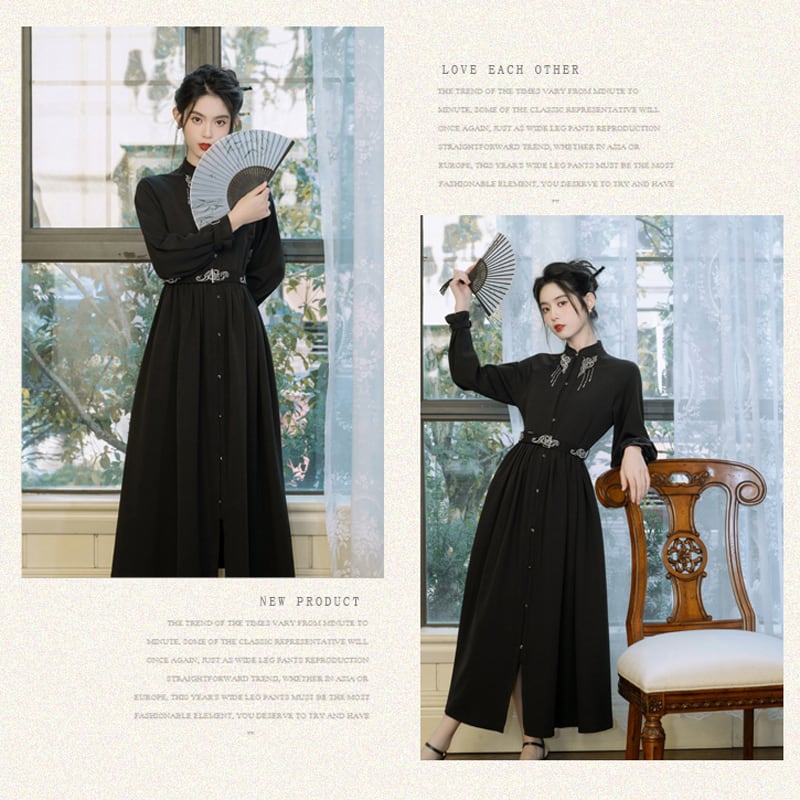 [Treasure Island Series]★Chinese style dress★ Long length Hanfu dress Chinese style Black Black