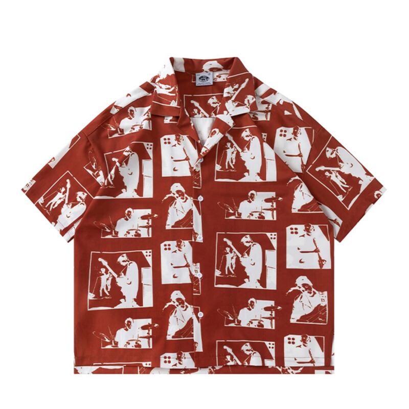 [TRAVEL ISSUANCE Series]★Retro Shirt★ 4color Graffiti Print Unisex Men's Red Green White Black