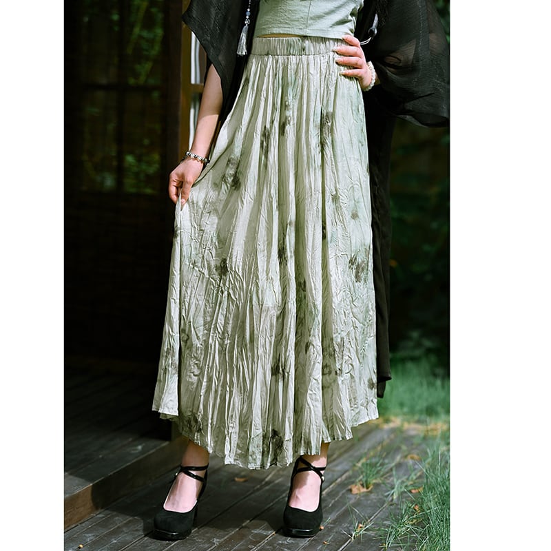 [Kokaisha --- Frost Series] ★Chinese style skirt★ Bottoms Ink pattern High waist Easy to match Chinese clothes