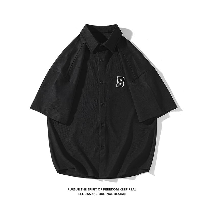 [BIGEMAN Series] ★Short sleeve shirt★ Tops 2color Unisex Men's Large Size Summer Clothes Black Gray Fashion