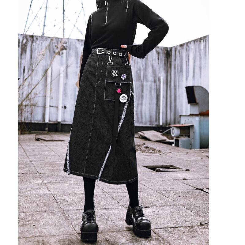 [Kokaisha --- Abnormalism Series] ★Skirt★ Bottoms Original denim skirt with decorations Cute and easy to match