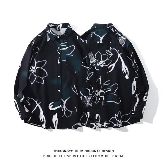 [MOISHE TIDE Series]★Shirt★ Tops, floral pattern, long sleeve shirt, unisex, men's, Harajuku style, mine style, women's