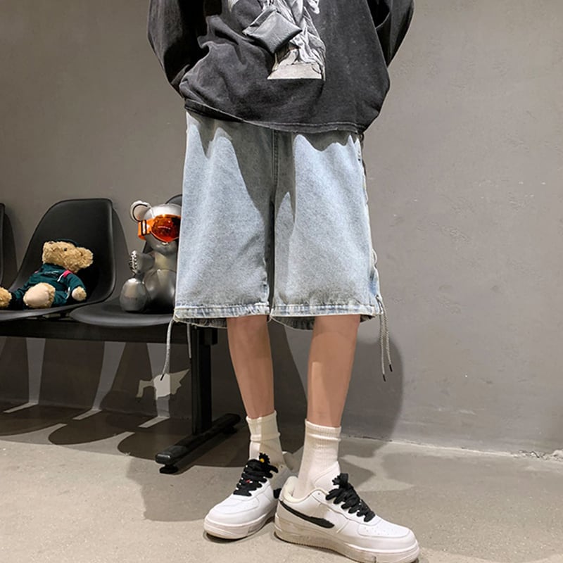 [TIESHANG Series] ★Shorts★ 2color Bottoms Casual Shorts Denim Pants Unisex Men's Unique Black Blue