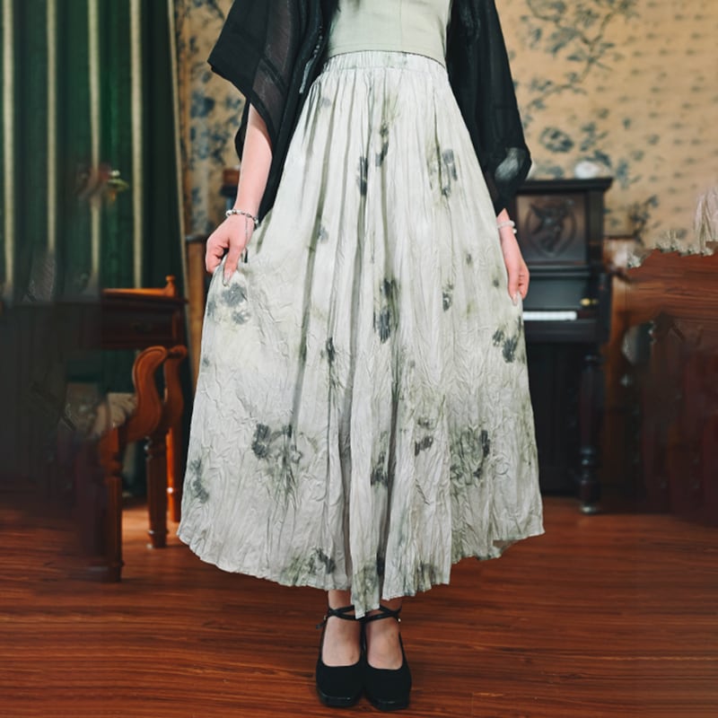 [Kokaisha --- Frost Series] ★Chinese style skirt★ Bottoms Ink pattern High waist Easy to match Chinese clothes