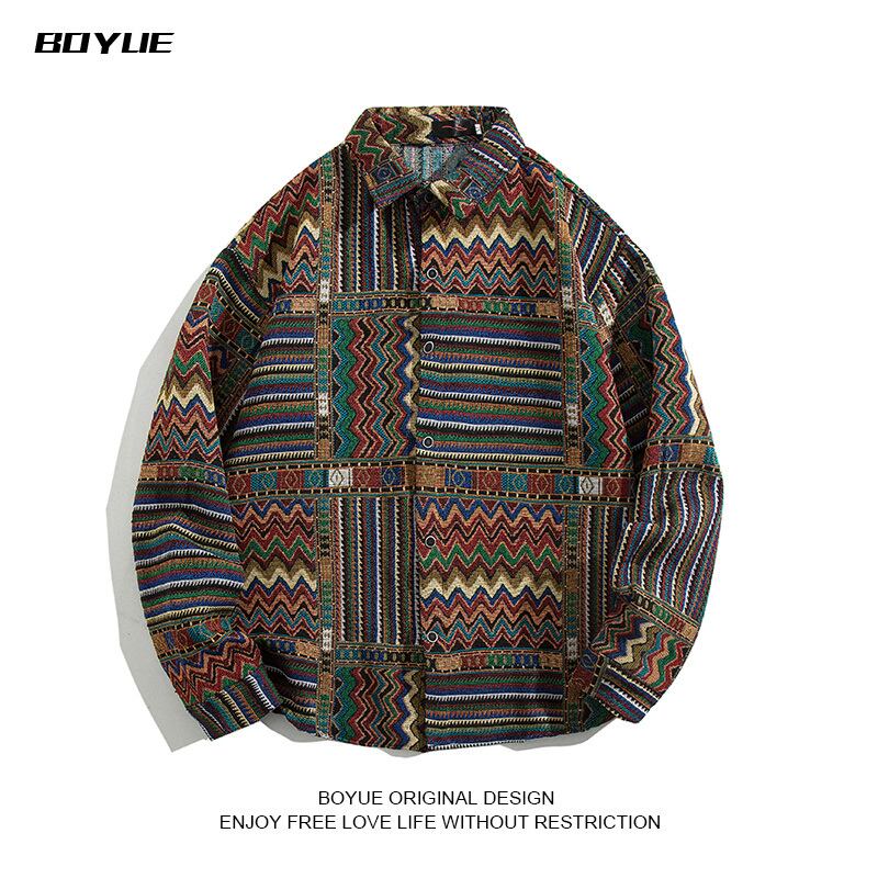 [BOYUE Leeds] ★Ethnic style shirt★ Long sleeve shirt tops Unisex ML XL 2XL 3XL Unique and easy to match