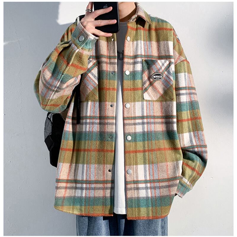 [BIGEMAN Series]★Shirt★ 2color Tops Long Sleeve Shirt Plaid Pattern Unisex Men's Large Size