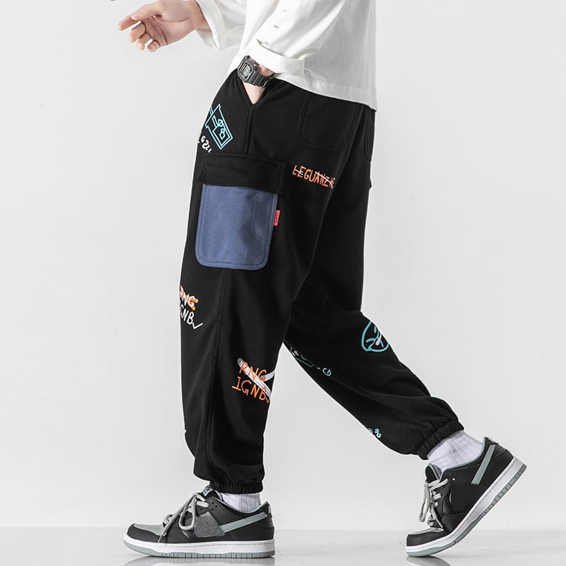 [BIGEMAN Series] ★Casual Pants★ 2color Quarter-length Bottoms Pants Unisex Men's Large Size Cartoon Black Gray