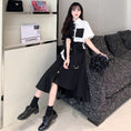 Load image into Gallery viewer, [PANGSAO series]★Shirt dress★ Long length irregular color scheme commuting date office lady large size black black
