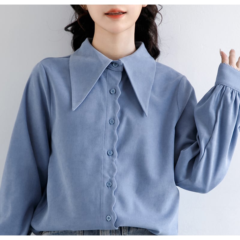 [WEIWU Series]★Shirt★ Tops Ladies Simple Commuting Easy to Match Blue Blue Standard Cute