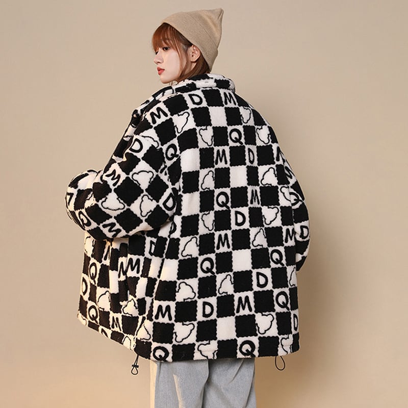 [Suikoishi Series] ★Winter Coat★ Cotton Coat Outerwear 3color Unisex Men's Checkered Pattern Loose