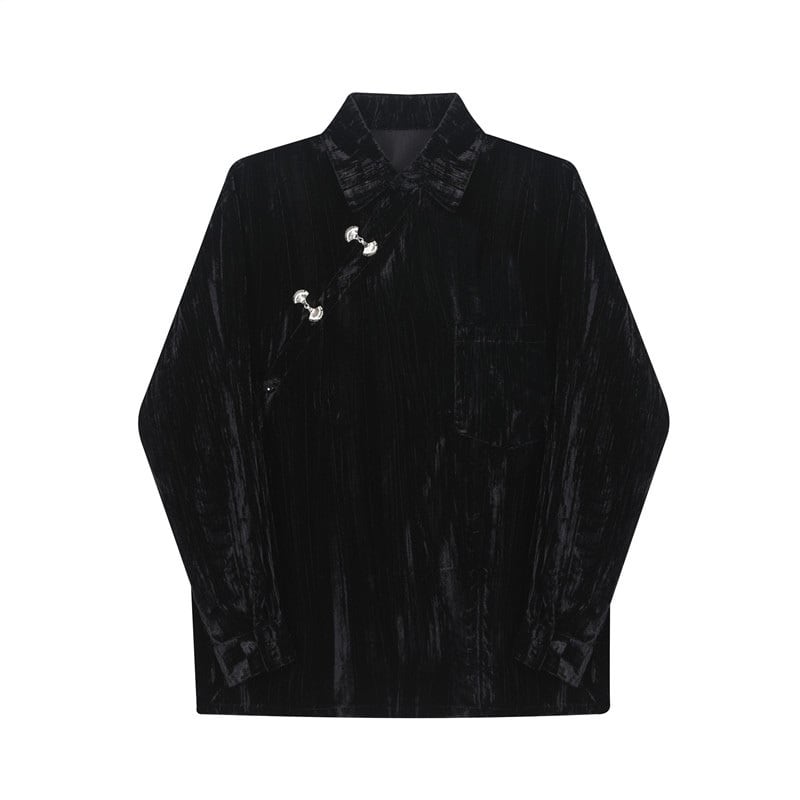 [Illustrated series] ★China style shirt★ 2color velvet improved Tang suit unisex men's black red