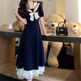 Load image into Gallery viewer, [Dong Xiaojie Series] ★Sailor color dress★ Cute color scheme date dark blue blue blue large size
