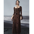 Load image into Gallery viewer, [Da Qinglong Shu Series] ★Chinese style dress★ Floral pattern, long length, long sleeve shirt, Chinese clothes, original, coffee color
