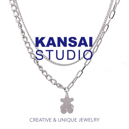 [KANSAI Series] ★Necklace★ Collar Accessory Unisex Bear Bear Double Fashion Unique