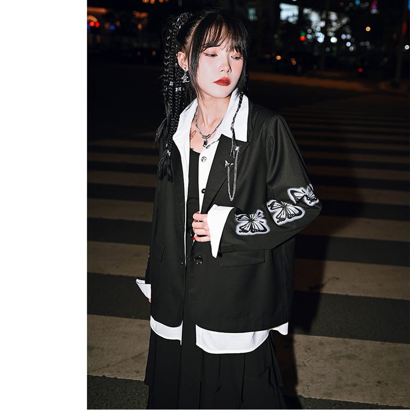 [Kokaisha --- Butterfly Effect Series] ★Blazer★ Outerwear SML Spring Clothes Easy to match Black Black Unique