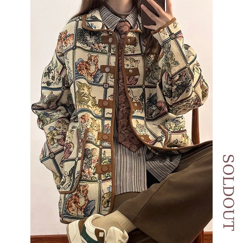 [FANMAN Series] ★Jacket★ Outerwear Cat Cat Unisex Men's Plaid Pattern Cute Loose