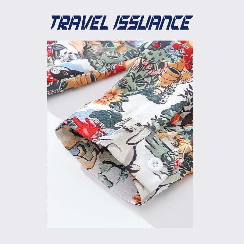 [TRAVEL ISSUANCE Series]★Shirt★ 2color Tops Long Sleeve Shirt Unisex Men's Stylish Black White Print