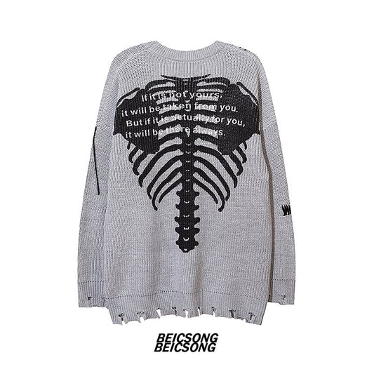 [BEICSONG Teacher Series] ★Sweater★ 2color Unisex Men's Skull Black Gray ML XL 2XL