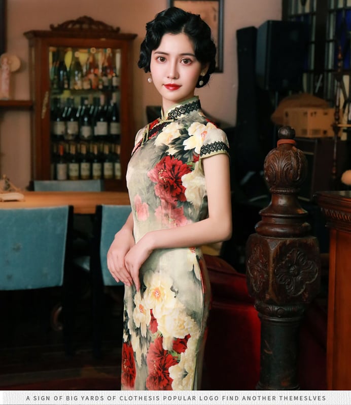 Long Chinese Dress, Chinese Style Dress, Long Dress, Large Size, Republic Style, Photography, Entrance Ceremony, After-Party, Floral Pattern, Feminine, Beautiful Silhouette