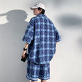 Load image into Gallery viewer, [BIGEMAN Series]★Setup★ Shirt + Shorts 2color Unisex Men's Large Size Plaid Pattern Blue Black Gray
