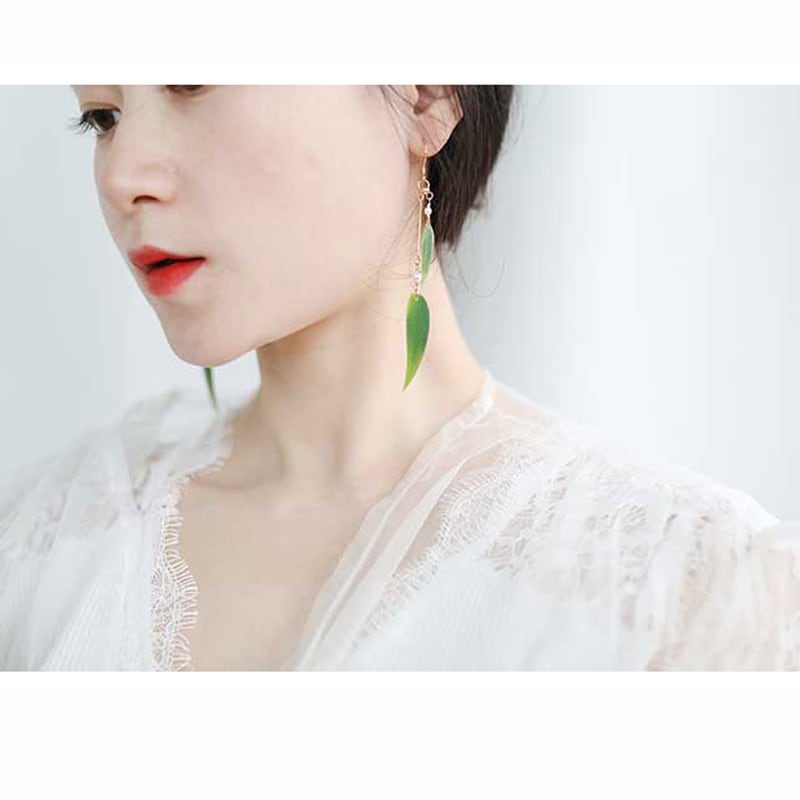 [SUZEE Series]★China style earring★ Pair of earrings or earrings Ladies accessories Bamboo leaves Green Green