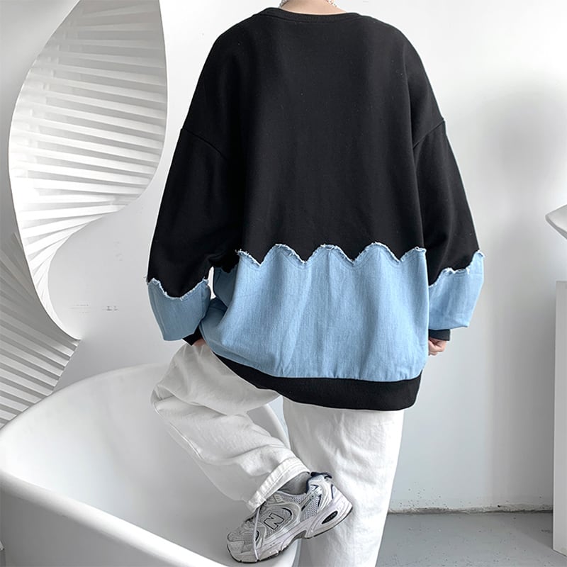 [Yurin Series] ★Tops★ 2color Casual Unisex Men's Color Switching Casual Black White Blue