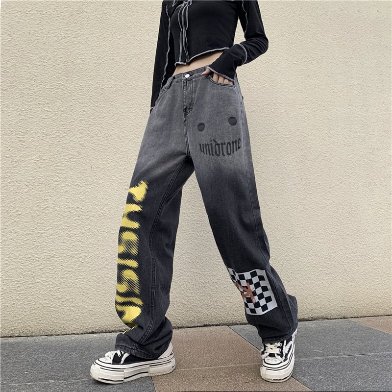 [CHAOHUO series] ★Denim pants★ Bottoms Unisex Check pattern Gray Gray Fashion S M L XL