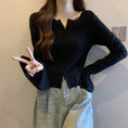 Load image into Gallery viewer, [DINGNING Series] ★Knit tops★ Tops Easy to match, slim, slimming, large size, black, black
