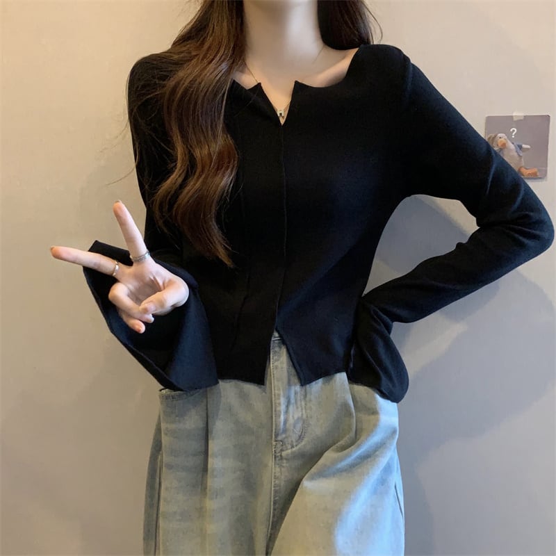 [DINGNING Series] ★Knit tops★ Tops Easy to match, slim, slimming, large size, black, black