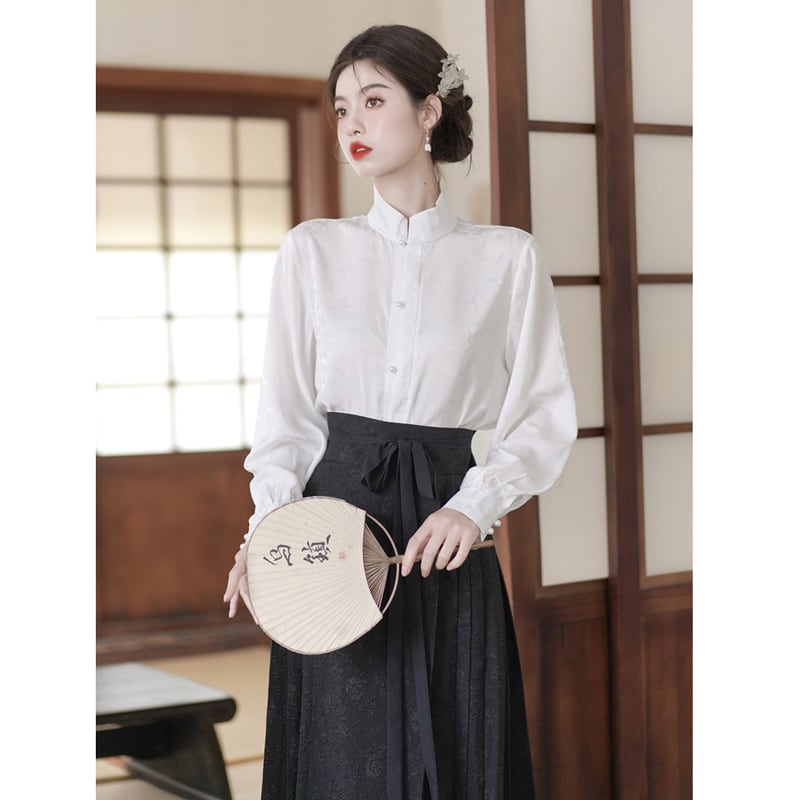 [Az Suna series] ★China style shirt★ Tops Stand neck Improves temperament White White Easy to match