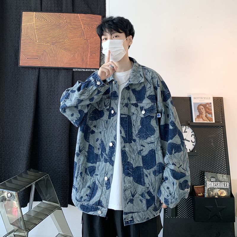 [MCL Series] ★Jacket★ Outer Denim Jacket Unisex Men's Print Blue Blue Stylish