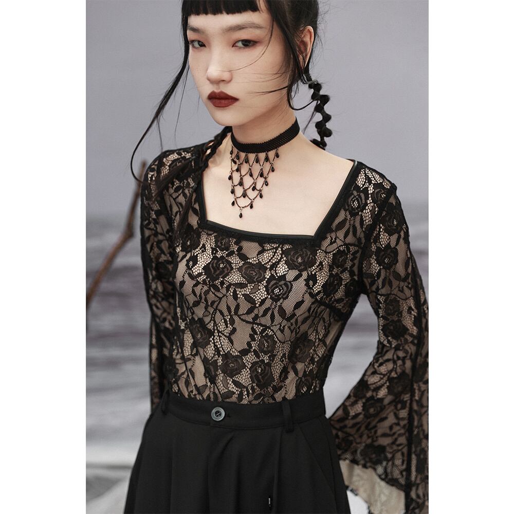 [Big Blue Dragon Series] ★China style top★ Lace, sexy, long sleeves, design, original, improves your temperament