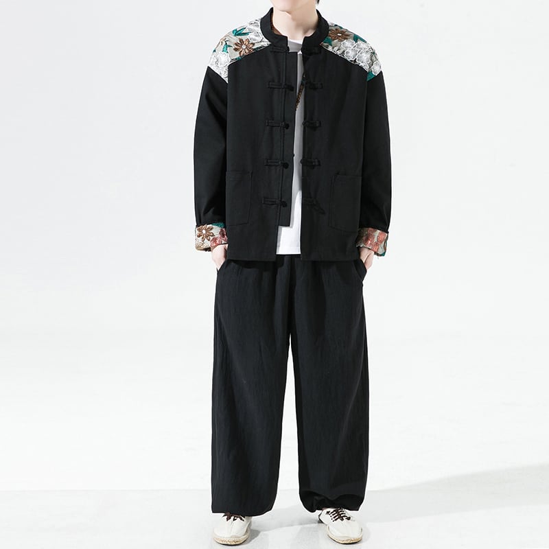 [Psycho Series]★China style outerwear★ Men's 2color jacket, large size, embroidery, China button, spring/autumn