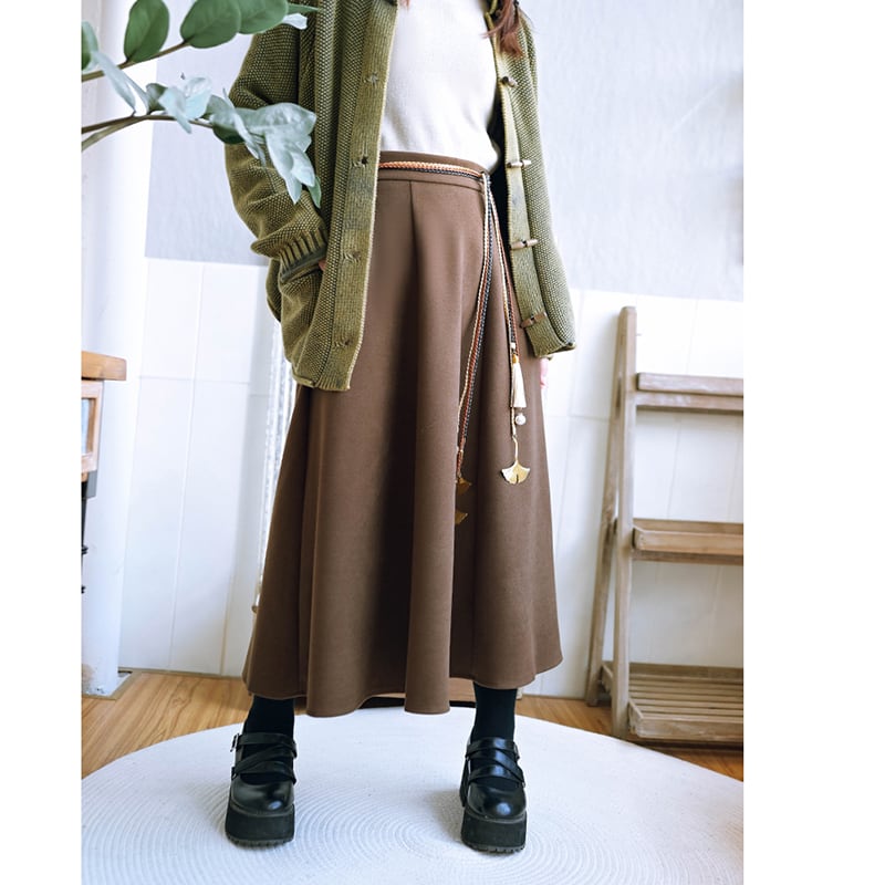 [Old Monster---Rachikuri Series] ★China style skirt★ Bottoms Lasha plain thick autumn/winter clothes brown