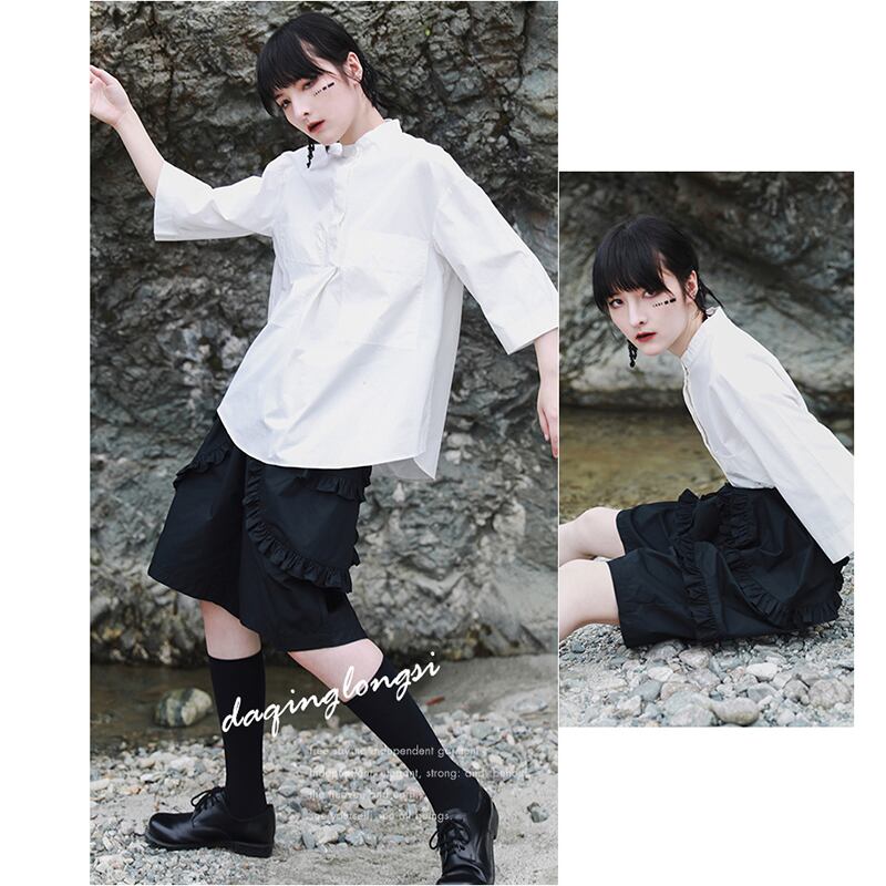 [Daiseiryusu Series] ★Shorts★ Short pants, pants, bottoms, cotton, easy to match, with design, black