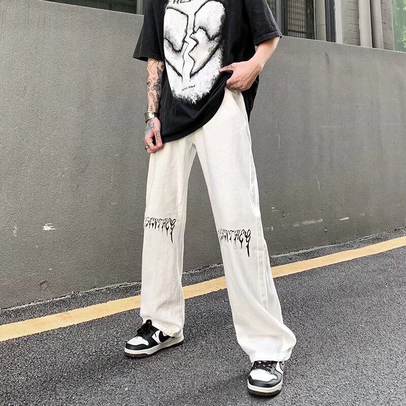 [MGJM Series]★Denim Pants★ 2color Bottoms Trousers Unisex Men's Slimming Black White Easy to match