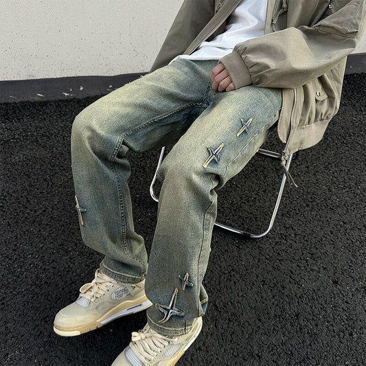 [BIGEMAN Series]★Denim pants★ 2color bottoms pants unisex men's cross retro easy to match