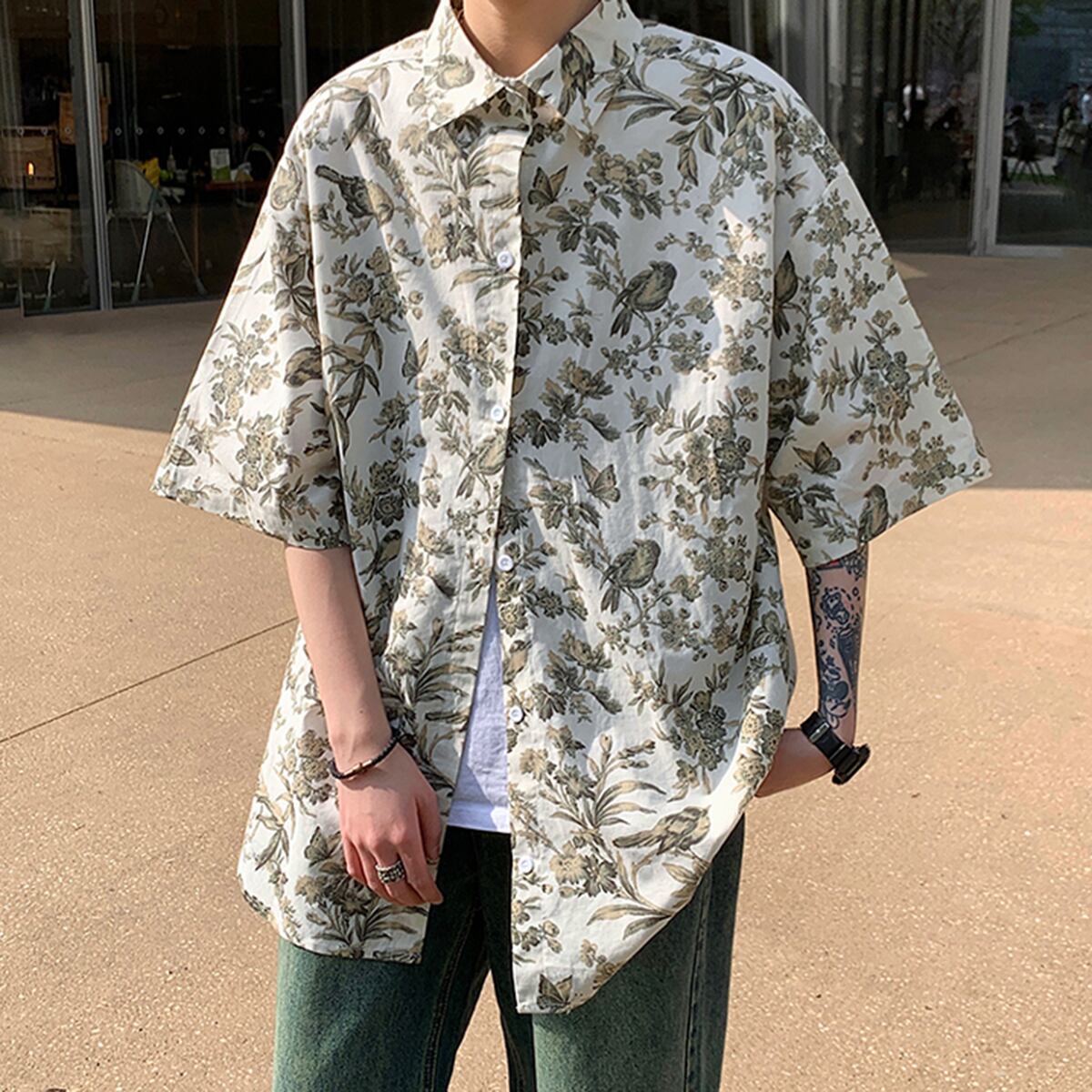 [XGY Series]★China Style Shirt★ Tops Ink Pattern Unisex Men's Aloha Shirt Summer Clothes Short Sleeve Shirt Casual