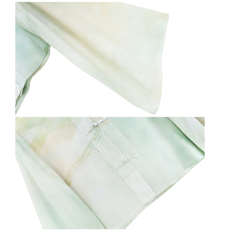 [Daiseiryusu Series] ★China-style shirt★ Tops, long sleeves, sheer, chiffon print, green, green