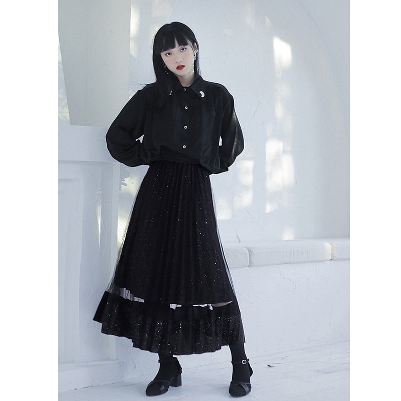 [Ukiyozoku Series]★China-style shirt★ Black Chinese clothes Original SM Loose satin Improves temperament Unique