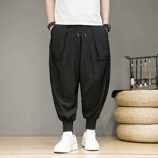 [Small Trouble Series]★China Style Pants★ 4color Unisex Men's Large Size Casual Pants Black Gray Beige Green