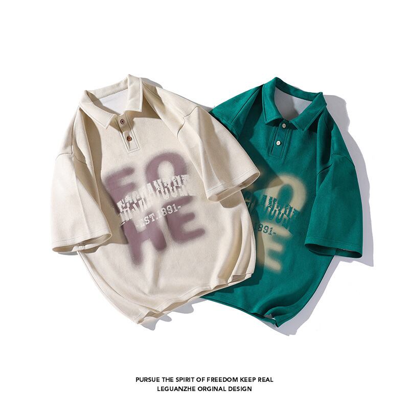 [BIGEMAN Series] ★Tops★ 2color Short Sleeve Unisex Men's Large Size Casual Green Casual Alphabet