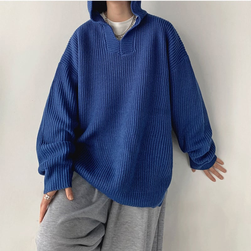 [Pvpvpv series]★Sweater★ 5color knit tops with hat, unisex, men's, simple, green, black, blue, gray, beige