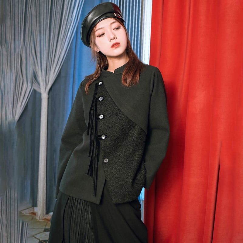 [Kokaisha --- Chichiku Series] ★China style outerwear★ Rasha switching fake layered black black