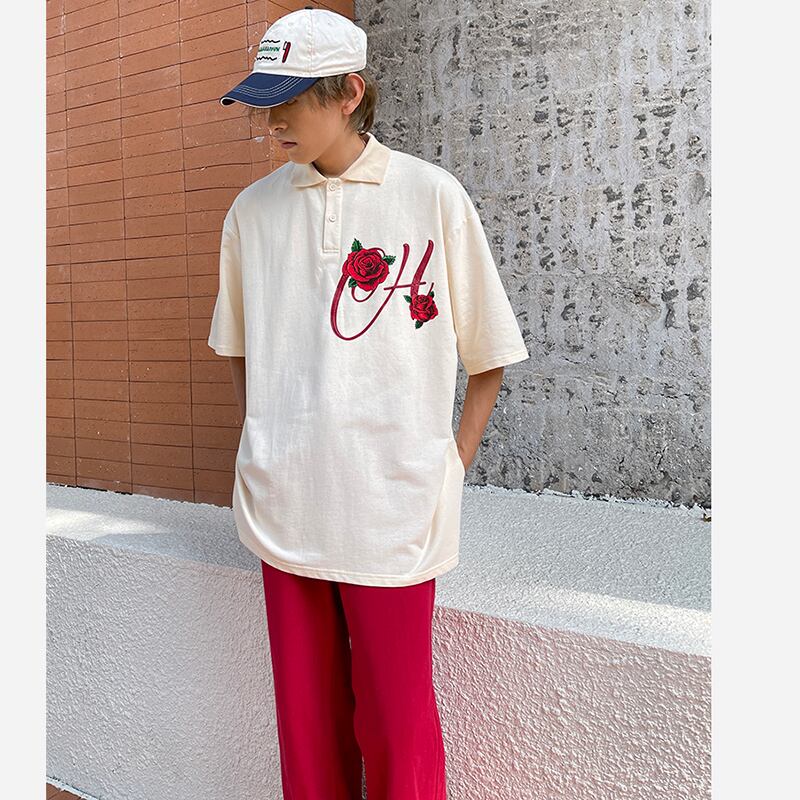 [WEILANG Series] ★POLO Shirt★ Tops 2color Unisex Men's Rose Loose Casual