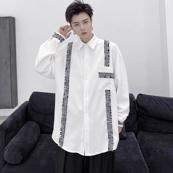 [Kouisha Series]★Shirt★ 2color Unisex Men's Simple Casual White Black ML XL Long Sleeve Tops