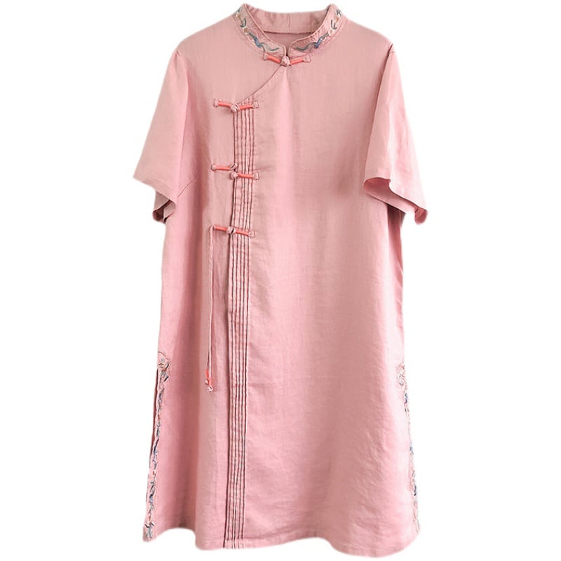 [Kofuku Series]★China style shirt★ 4color long shirt ethnic style blue white pink yellow