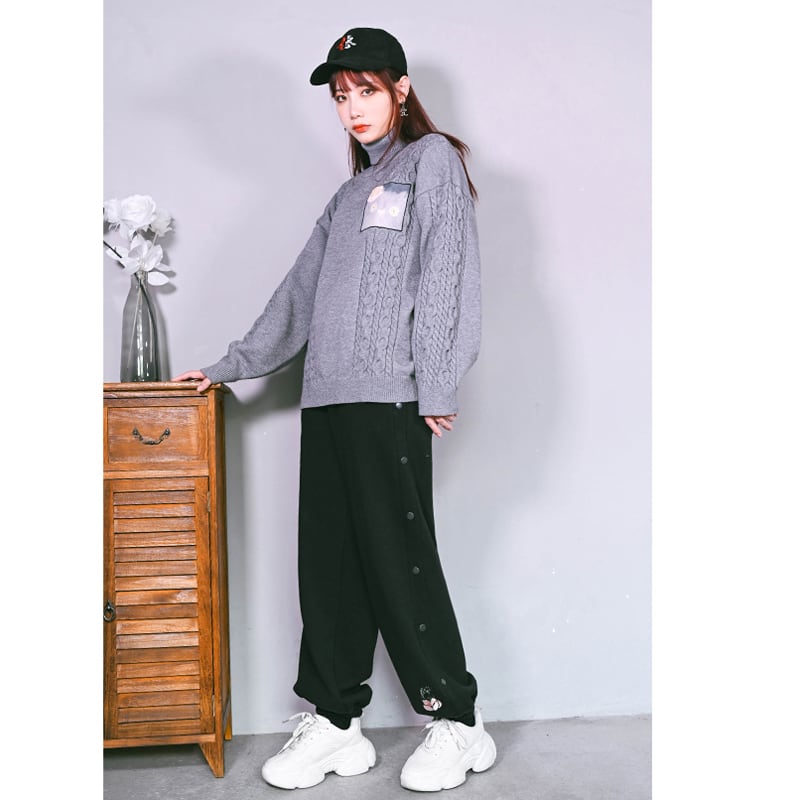 [Kokaisha --- Taiko series]★Casual pants★Bottoms Pants Fleece lining Raccoon Thick Warm Black Black SML XL